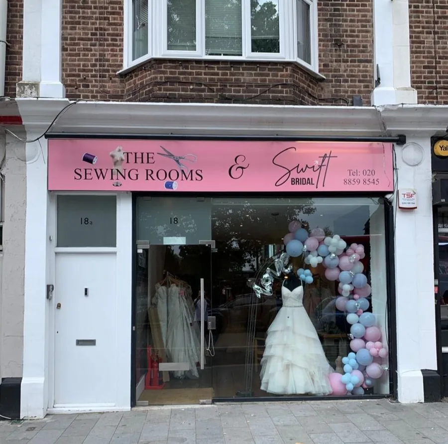 The Sewing Rooms and Swift Bridal shop front fascia by Talion Graffix