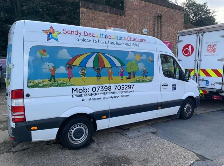Sandy Dee Little Stars Childcare side van wrap by Talion Graffix