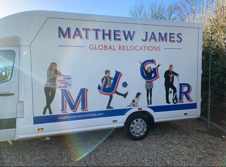 Matthew James Global Relocations van graphics by Talion Graffix